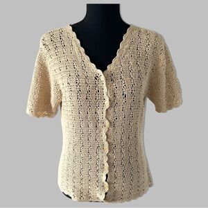 Vintage Laura Petites Crochet Knit Short Sleeve Cardigan Made in Korea